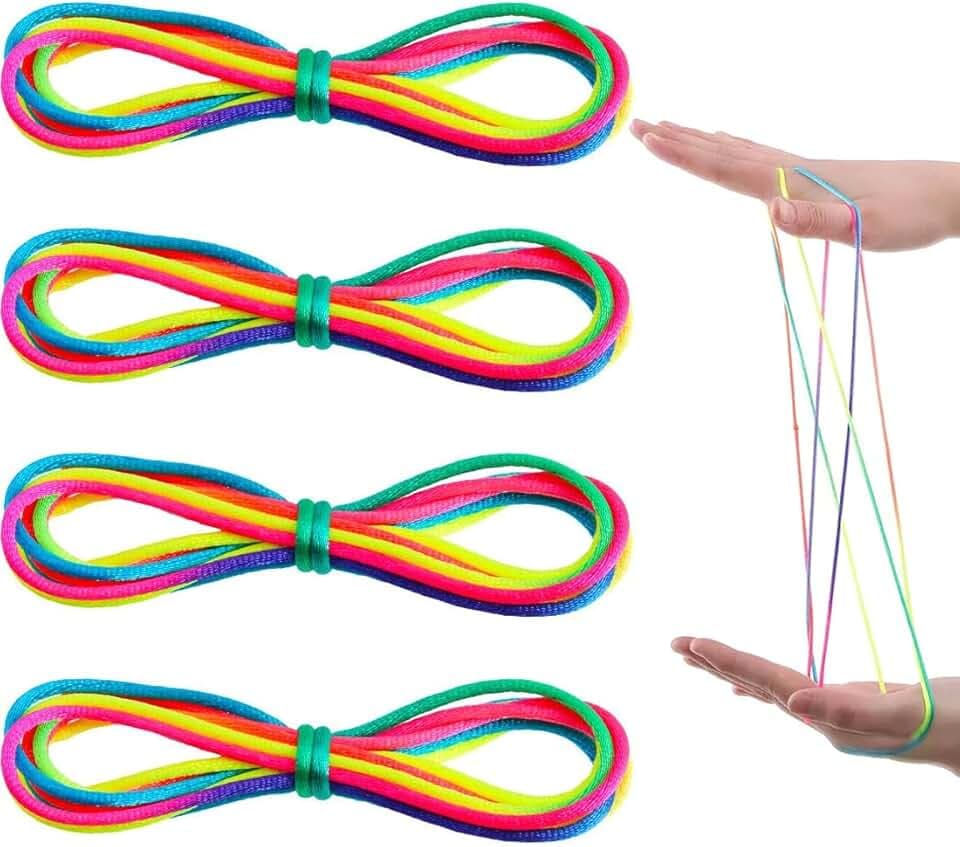 4 Pezzi Finger Twist Gioco A Filo,Gioco Del Dito Della Stringa Bambini,Finger String Game Rainbow Rope,Giochi Di Corda Mano Bambini,Ottimo Come Piccolo Regalo,Lunghezza 160cm