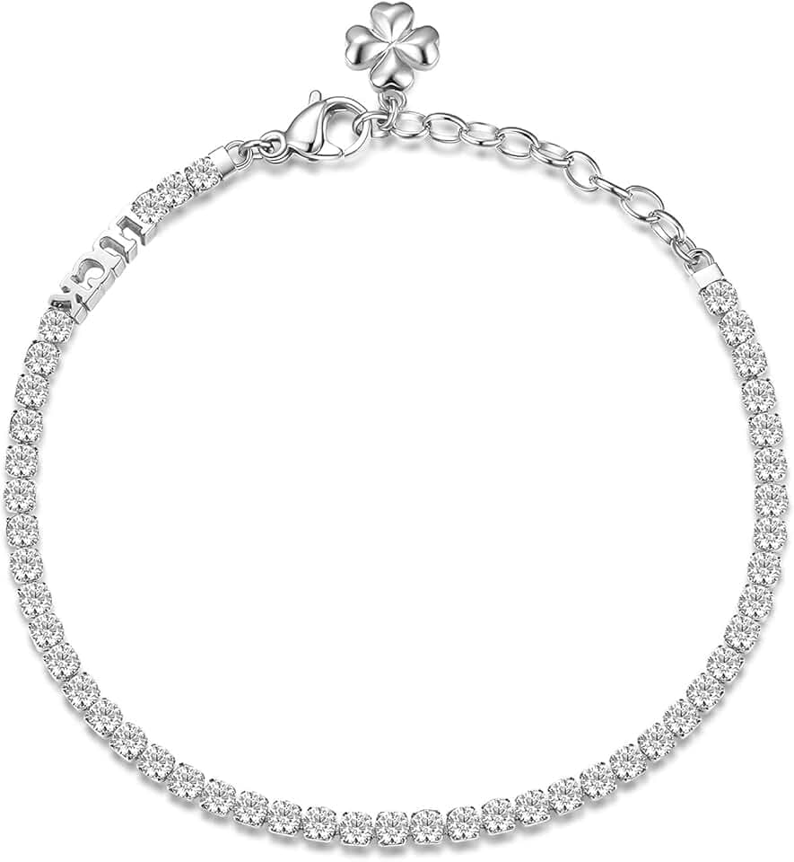 Brosway Bracciale Donna, Bracciale Tennis in Acciaio e Cubic Zirconia con Simbolo Quadrifoglio | Collezione Desideri - BEI016