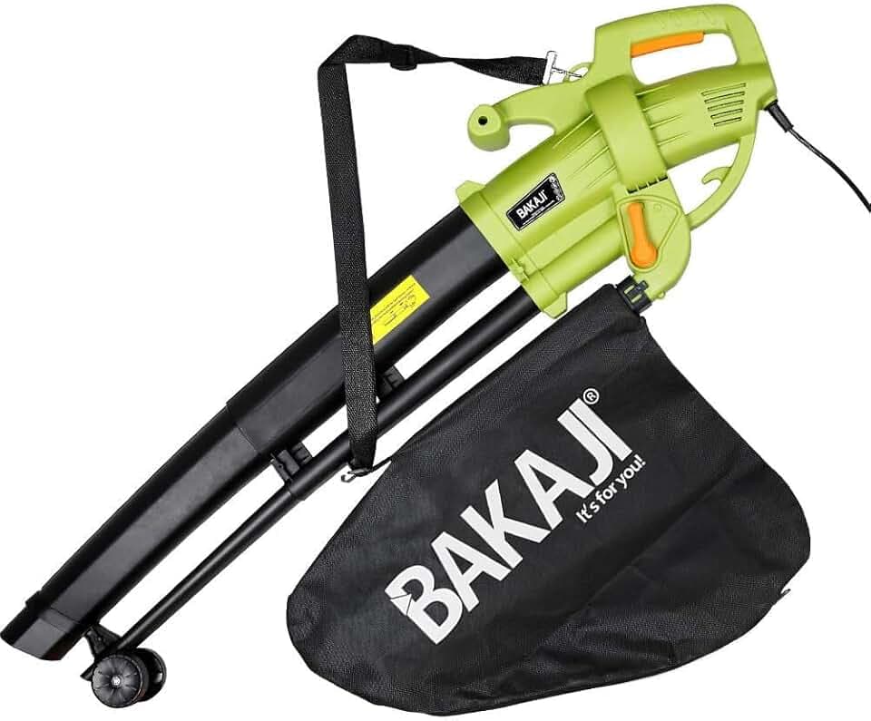 Aspirafoglie Elettrico da Giardino 3 in 1 Aspiratore Trituratore e Soffiatore Soffia Foglie Potenza 3000 W con Serbatoio di Raccolta 45lt Rotelle e Tracolla per Manutenzione Spazi Esterni