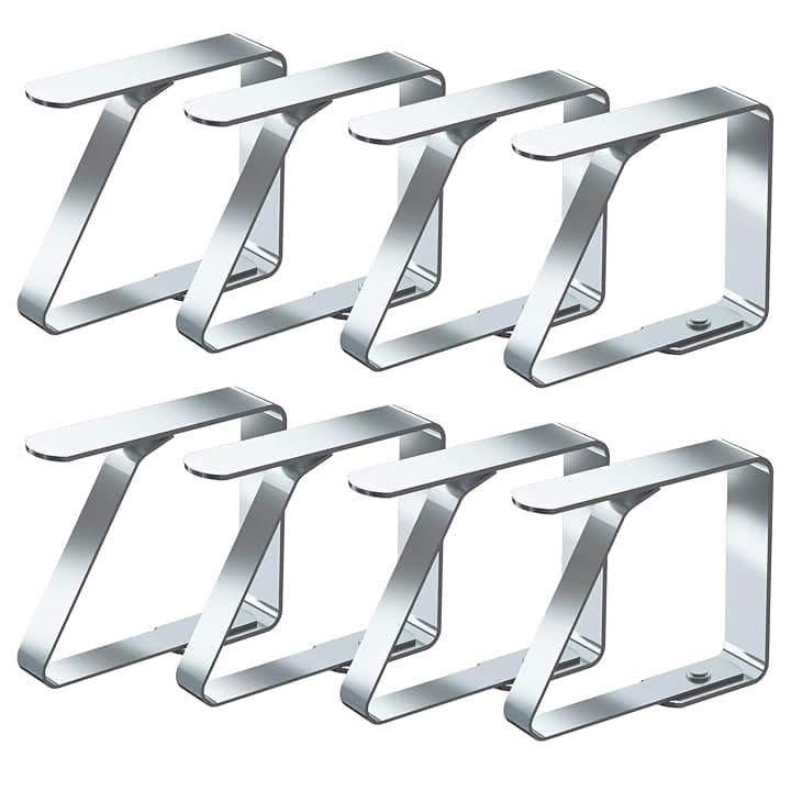 Blooven Tovaglia Clip in Acciaio, Gadget Molla Fermatovaglia, Acciaio Inossidabile, Argento, per Outdoor Picnic Party, Adatto a Tavoli di 1-3 cm di Spessore (Piccola x 8 Pezzi)