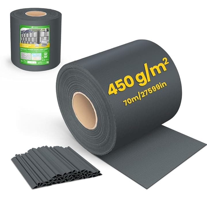 VOUNOT® Telo Frangivista in PVC per Recinzione Giardino, 19cm x 70m, 450 g/m², Strisce per Protezione della Privacy, Rotolo Frangivista con Clips di Fissaggio, Antracite