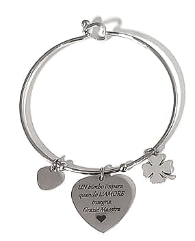 Mavi jewel Bracciale maestra rigido donna in acciaio con frase scritta insegnante, maestra, prof. Personalizzato scatola regalo inclusa (maestra)