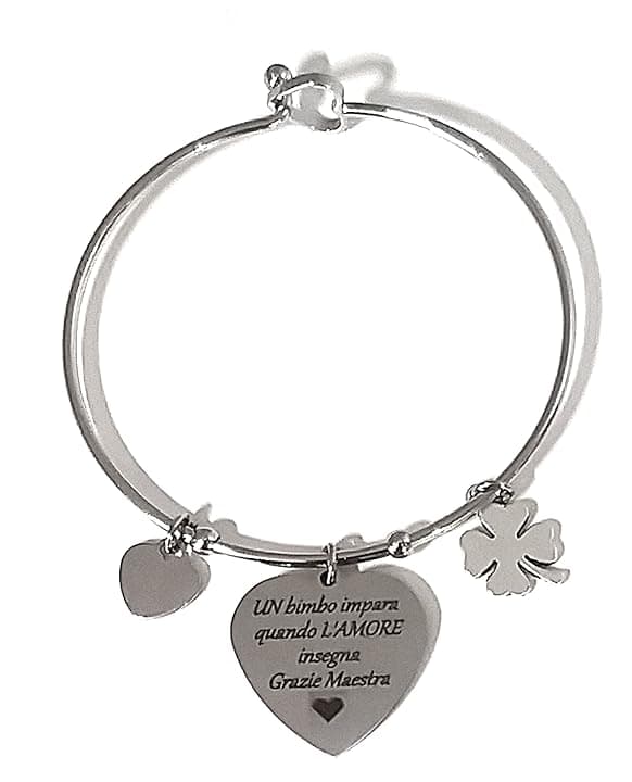 Mavi jewel Bracciale maestra rigido donna in acciaio con frase scritta insegnante, maestra, prof. Personalizzato scatola regalo inclusa (maestra)