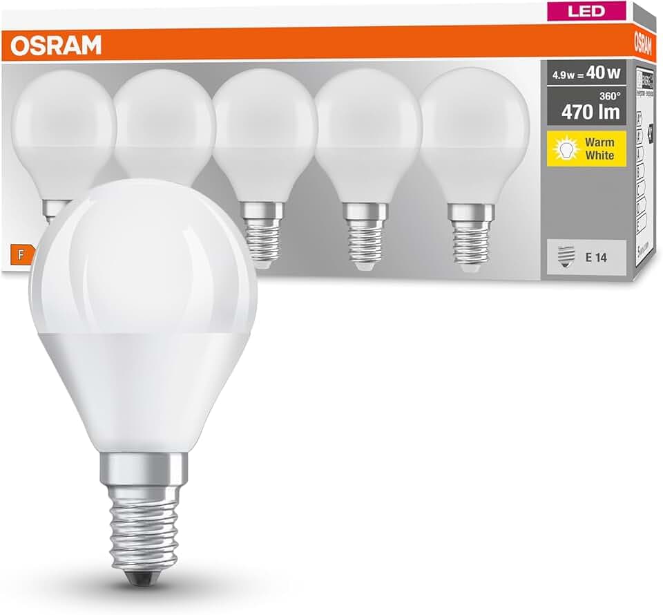 Osram Lampadine LED Sfera, 5W Equivalenti 40W, Attacco E14, Luce Calda 2700K, Confezione da 5