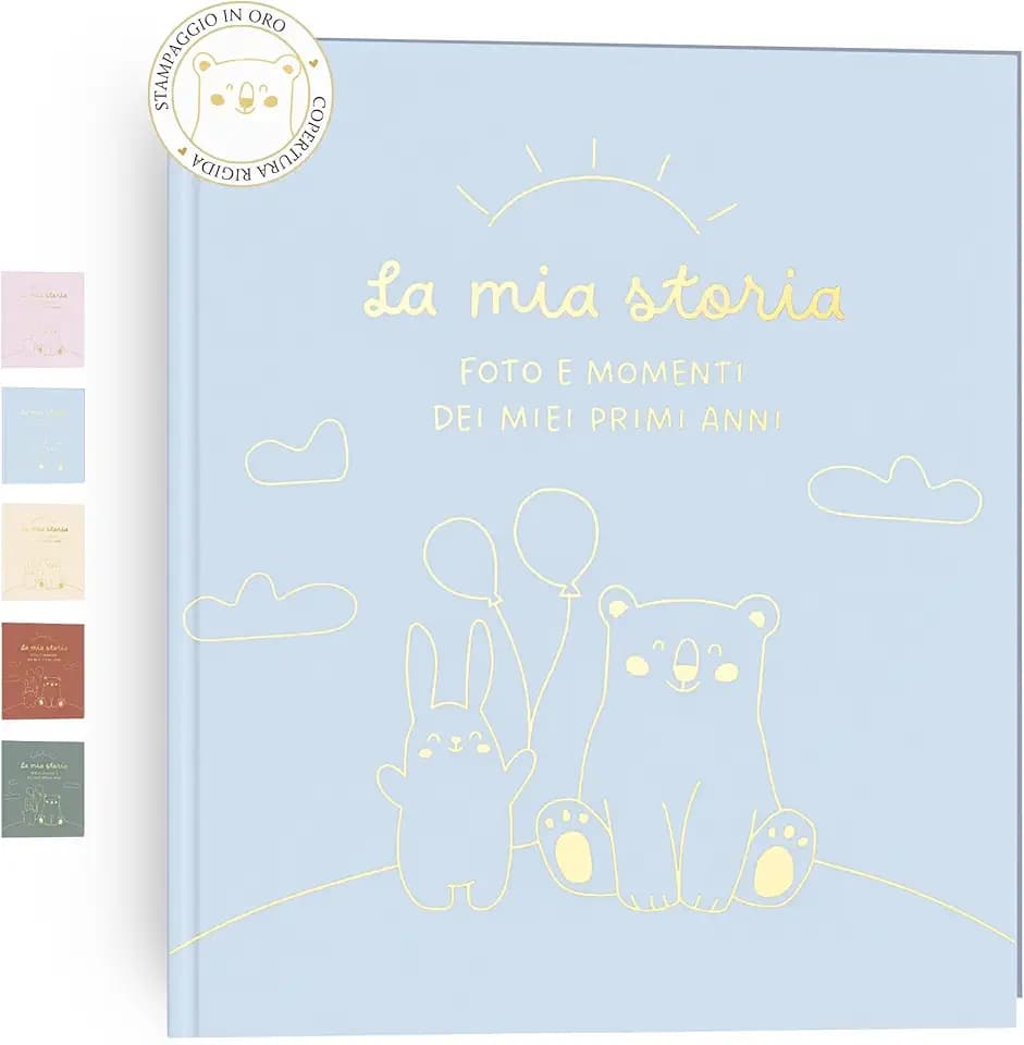 Album Nascita Bambina e Bambino per Incollare Foto e Scritte con +50 Pagine e Adesivi, Album Fotografico Neonato per il Primo Anno fino a 5 Anni, Ideale per Regalo Nascita Bimba e Bimbo