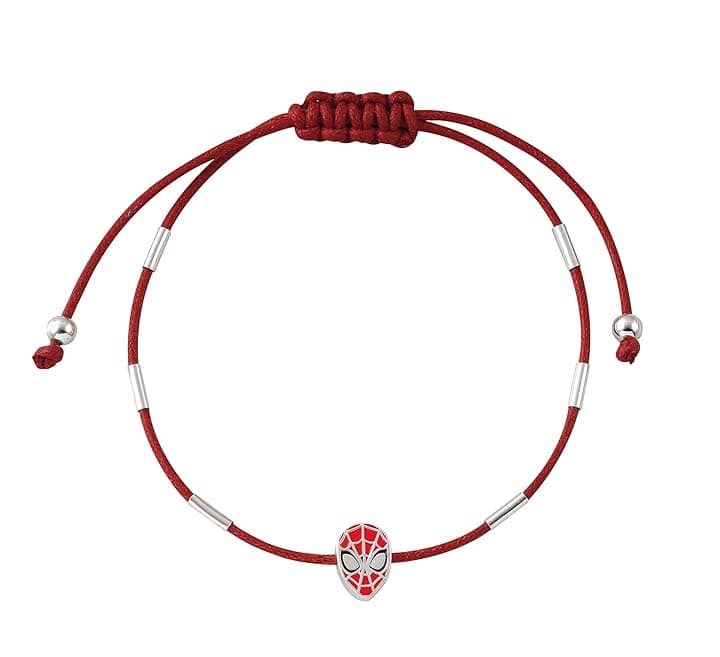 Marvel Braccialetto con Scudo di Capitan America in Argento Sterling e Cinturino Regolabile in Pelle Nero per Bambini
