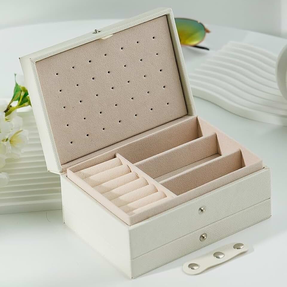 Generic Scatola portagioie portatile a 3 livelli in pelle sintetica, piccolo organizer per gioielli per donne e ragazze, custodia per orecchini a lobo, anelli, collane e bracciali