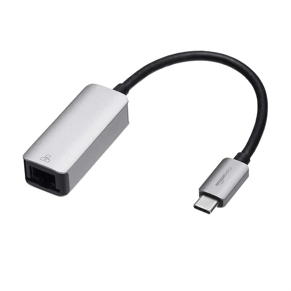 Amazon Basics Adattatore da USB C 3.1 a Gigabit Ethernet RJ45, Grigio, 5,23 x 2,06 x 1,5 cm