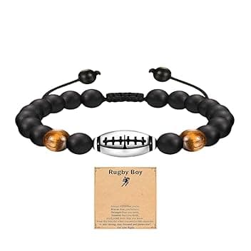 KTGUK Braccialetto da rugby per ragazzi, regolabile, con ciondolo a forma di pallone da rugby e biglietto da rugby, regalo per uomini, figlio, nipote, fratello
