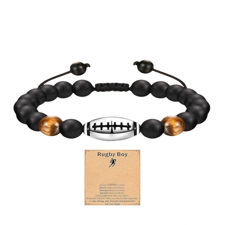 KTGUK Braccialetto da rugby per ragazzi, regolabile, con ciondolo a forma di pallone da rugby e biglietto da rugby, regalo per uomini, figlio, nipote, fratello