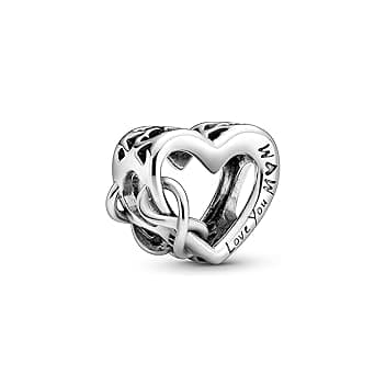 PANDORA Charm cuore e simbolo dell’infinito con scritta Love You Mom