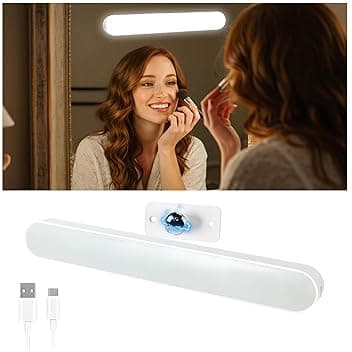 Collazoey Lampada Specchio Bagno, Luci Per Specchio Da Trucco Con Luci LED a 4000mAH Batteria, Girevole Staccabile 360° Specchiera Trucco, Tre temperature di colore, USB-C, per muro, specchio bagno