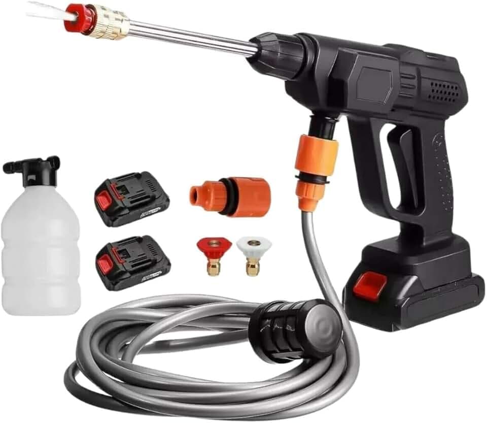A.M.C. Idropulitrice a batteria 42V Idropulitrice Professionale portatile con 2 batterie 8000mAh e Tubo da 5M Idropulitrice ad alta pressione a batteria per il lavaggio di auto Pulizia di pavimenti