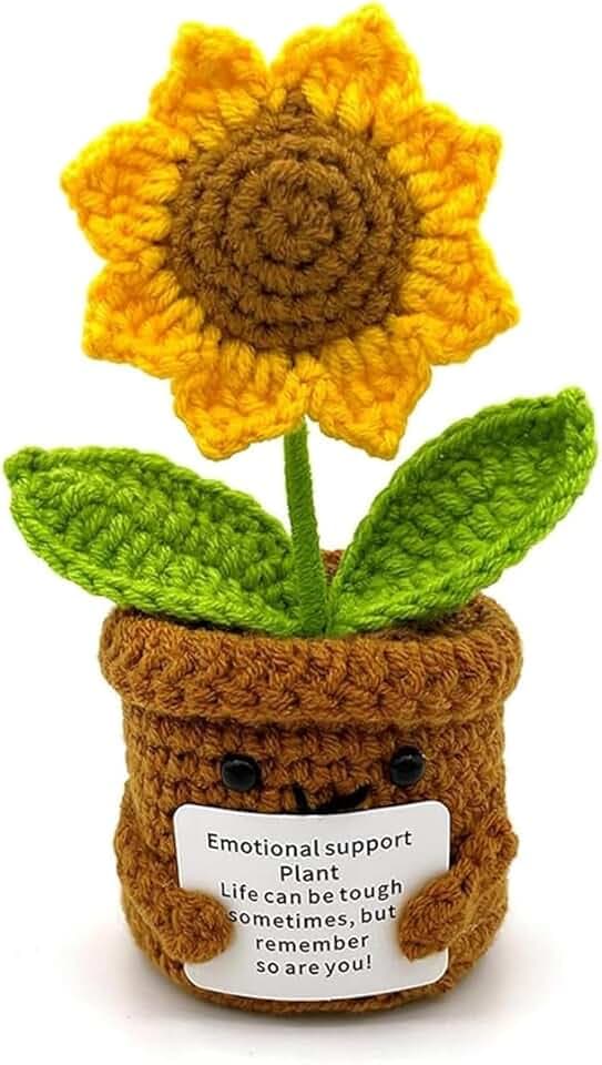 Positive Girasole Idea Regalo Compleanno- Creative Knitted Positive Girasole Doll- Gadget Scrivania Carino Portafortuna, Regali Originali per Laurea Collega Sorella Amica Ufficio