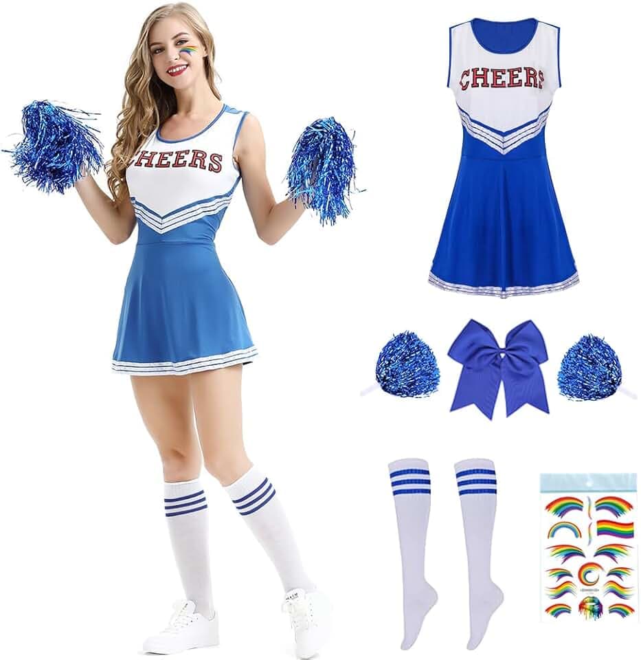 Costume da cheerleader, da donna, per adulti, da cheerleadering, per travestimento, carnevale, cosplay, Halloween