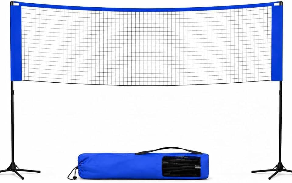 Rete da badminton pieghevole da 3,1 m, con borsa per il trasporto e supporto regolabile in altezza, in nylon, 107/105/150 cm, per volano, tennis, pallavolo, beach volley, facile da montare e smontare