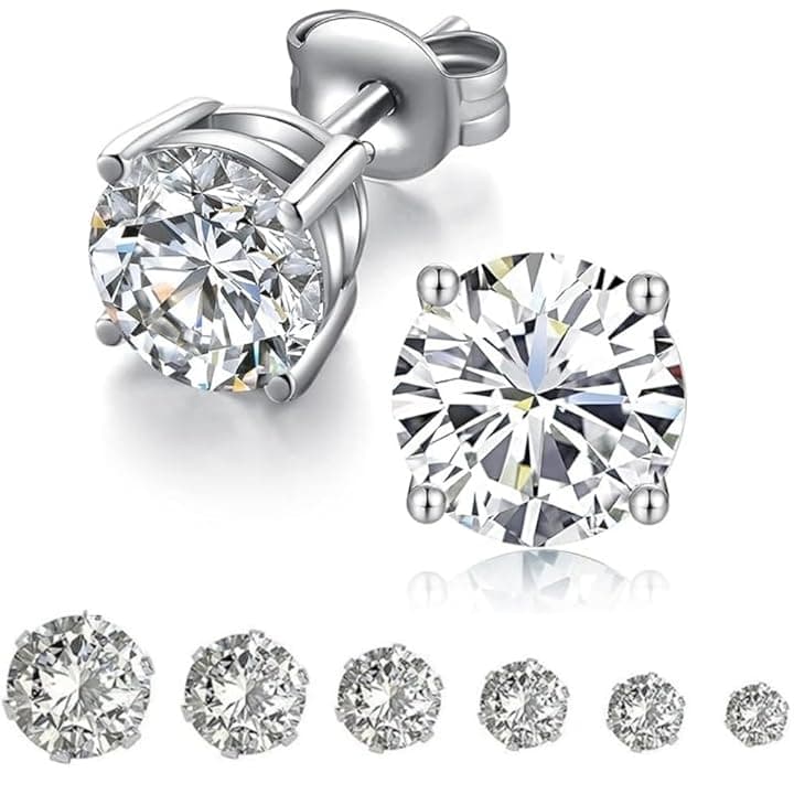 CUEMOON Orecchini Donna Uomo Diamante, Zirconia Cubica, Acciaio Inossidabile, Anallergici, Punti Luce, 3~8 mm Brillantini Diamante Orecchino
