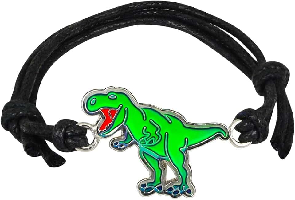 FUN JEWELS Braccialetto fatto a mano con ciondolo a forma di dinosauro T-Rex, cambia colore, per ragazzi e ragazze