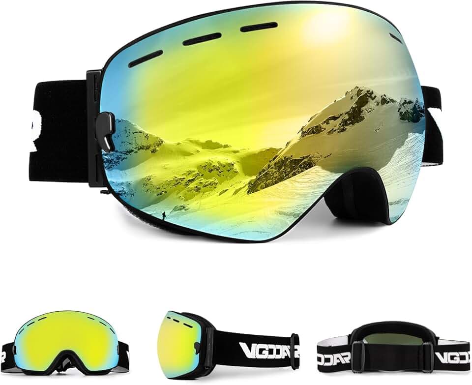 OTG Maschera da Sci, Occhiali da Sci Frameless con Doppia Lente Sferica Anti-nebbia, Maschere da Sci Snowboard 100% Protezione UV400 Per Uomo/Donna