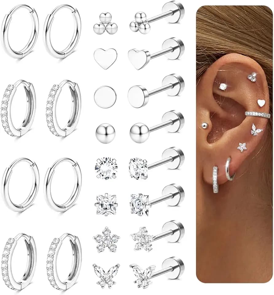 Diamday 12 Paia Orecchini Donna Acciaio Chirurgico Orecchini Set Oro Orecchini Cerchio Piercing Orecchio Ipoallergenica Helix Cartilagine Orecchino Donna Orecchini Cerchio Piccoli Multi Piercings ClimeCo Certified