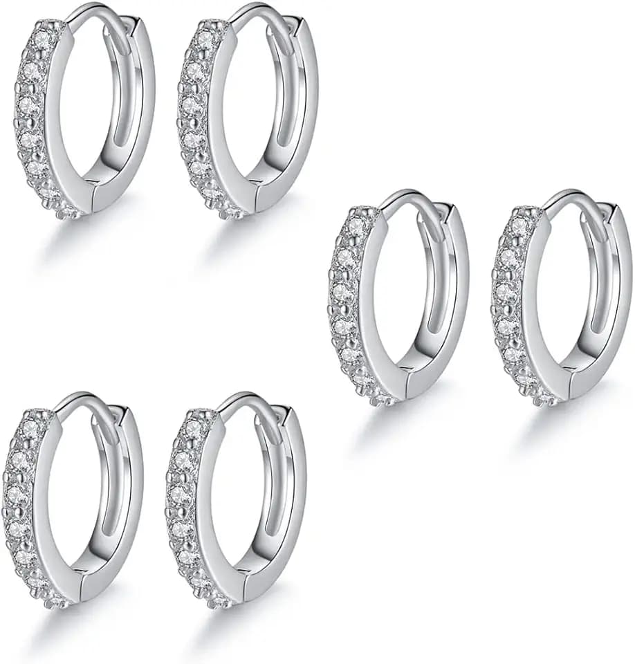 LuLiyLdJ Orecchini a cerchio in argento da donna, 3 paia di orecchini a cerchio, ipoallergenici, piccoli orecchini a cerchio 10 mm