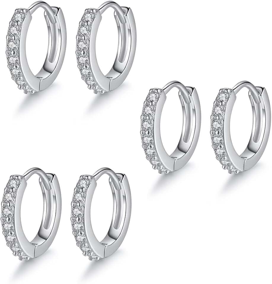 LuLiyLdJ Orecchini a cerchio in argento da donna, 3 paia di orecchini a cerchio, ipoallergenici, piccoli orecchini a cerchio 10 mm