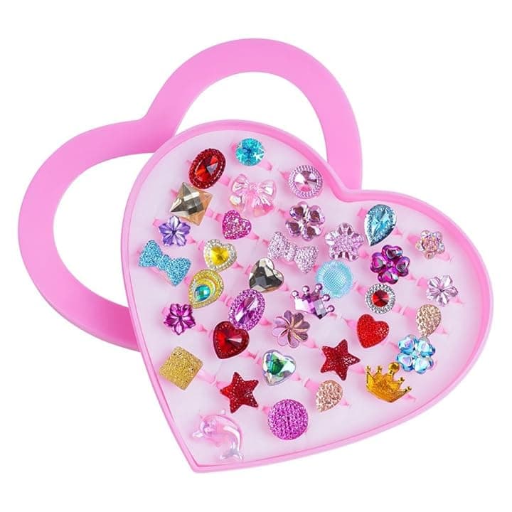 OSDUE OSDUE Anelli per Bambina, 36 Pezzi Regolabili, Gioielli con Rhinestone per Ragazze, Giochi di Vestire per Favori di Festa di Compleanno