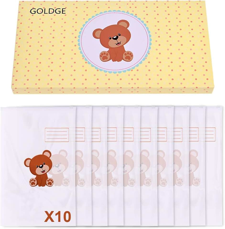 GOLDGE 10 Bustine Corredino del Neonato Ospedale, 38 * 25 cm Buste Ospedale Nascita, Sacchetti Grandi Chiusura con Cursore Ermetico, Scatola dei Colori Confezione per Regalo di Nascita del Bambino