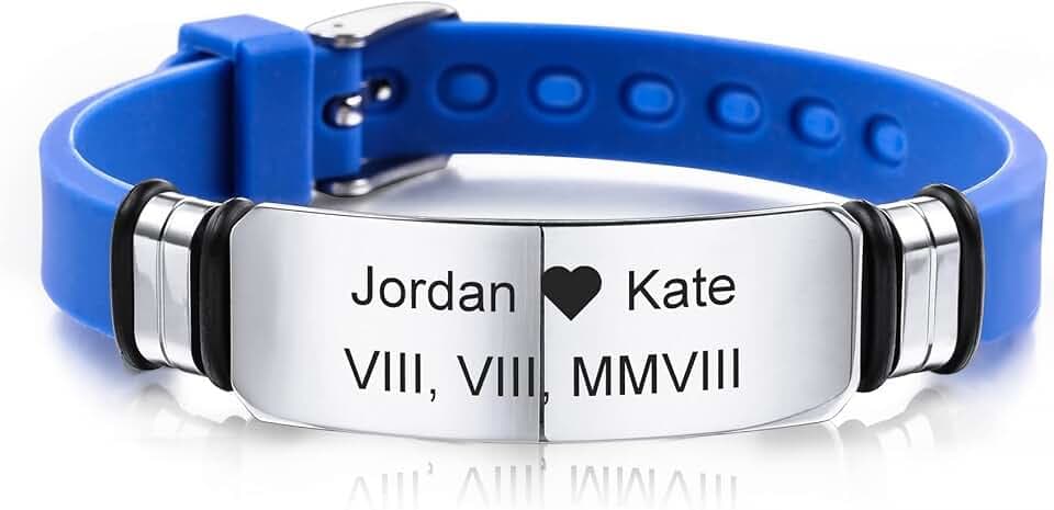 MeMeDIY 13mm Bracciale Largo Silicone Regolabile Sport Nome Polso ID Tag Identificazione Bracciale Personalizzato per Uomo Donna Bambini Gomma Acciaio Inossidabile - Incisione Personalizzata