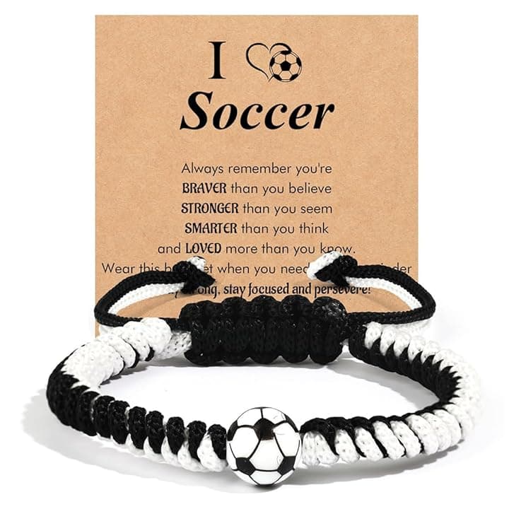 ARHZ ARHZ Bracciale Intrecciato di Calcio Bianco e Nero - Regalo di Pasqua per Bambini 5-12 Anni
