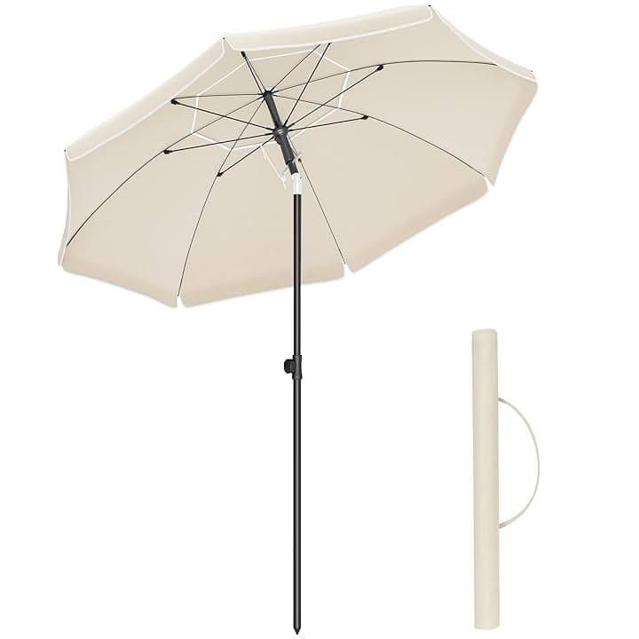 SONGMICS Ombrellone da Spiaggia, Ombrellone da Giardino con Protezione UPF 50+, Inclinabile, Portatile e Antivento, Stecche in Fibra di Vetro, Borsa da Trasporto