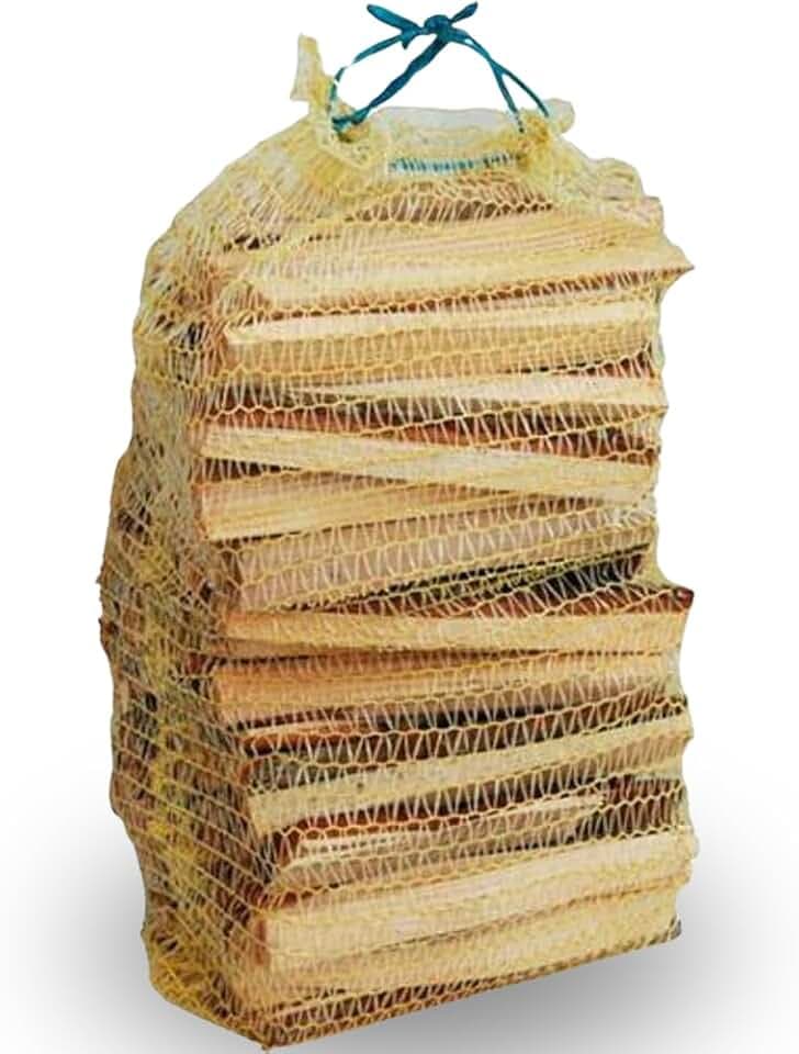 4 sacchi x 3 kg Legnetti accendifuoco camino stufa barbecue in sacco rete