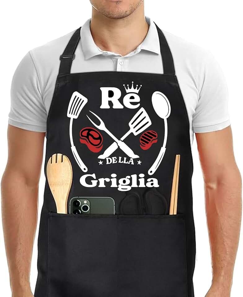 Regalo Festa Papà Grembiule da Barbecue Uomo, Divertente Grembiule Chef con Tasche Impermeabile, Regolabile - Regalo Perfetto per Papà, Cuochi e Appassionati di BBQ