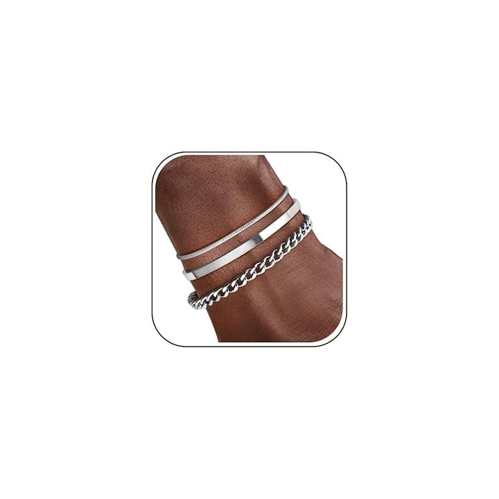 J.Fée Bracciali Uomo Set Bracciale Uomo Acciaio Cubana Braccialetto 316L Inossidabile Braccialetti, Ipoallergenico Sovrapponibili Gioielli Compleanno Regali