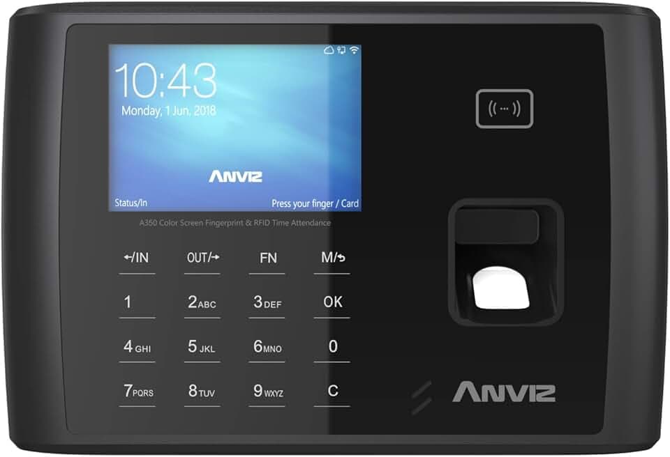 Anviz A350 BT-Wifi Rilevazione presenze: Biometrico, Card Rfid e PIN, Linux, CPU 1 GHZ, Tcp/ip, WIFI, Bluetooth, Rs485, mini USB, LCD 3,5" TFT, relè output, Wiegand Out, Web server.