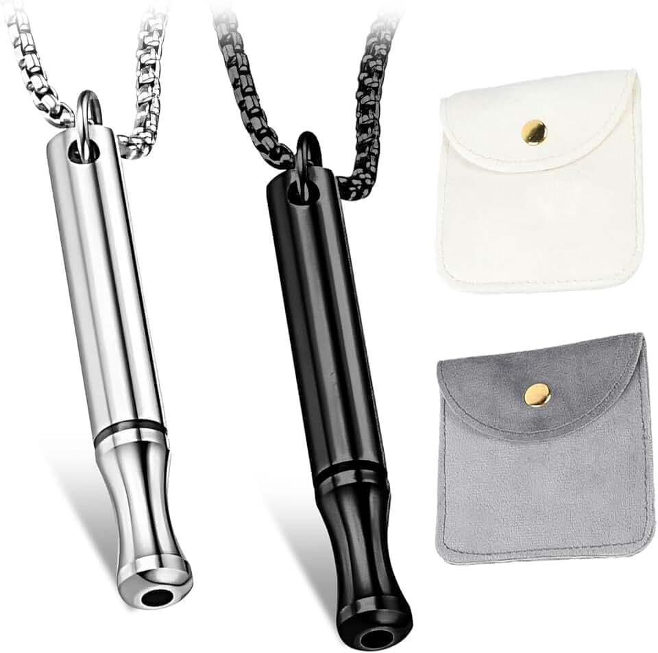 DMNQ 2 Collane Respiratorie per Smettere di Fumare e Gestire Ansia e Stress - Argento e Nero con 2 Borse Portaoggetti