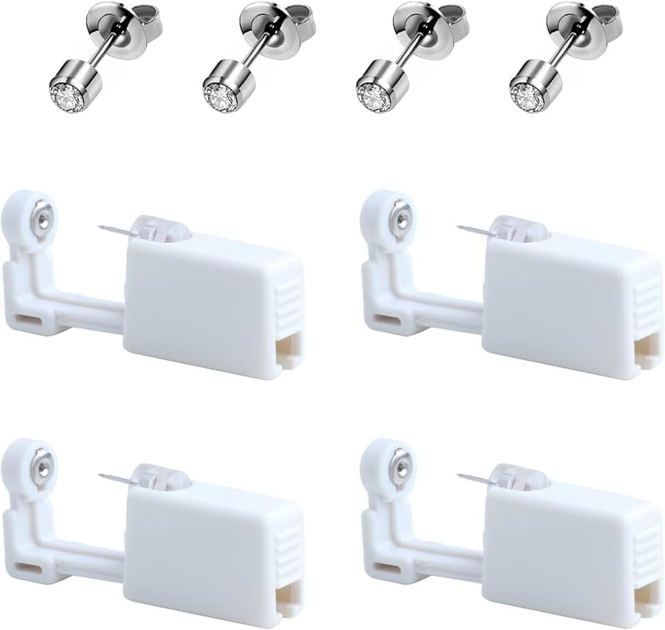 iTauyees Pistola per Piercing All'orecchio, 4 Pezzi Usa e Getta per Piercing All'orecchio, Indolore, Ideale per Ragazze, Donne e Uomini (Bianca)