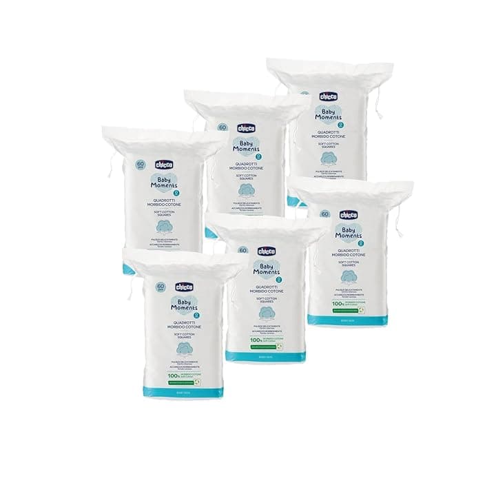 Chicco Baby Moments Quadrotti in Cotone Morbido, 360 Pezzi, 100% Cotone Puro, Multipack 6x60, Pacco scorta