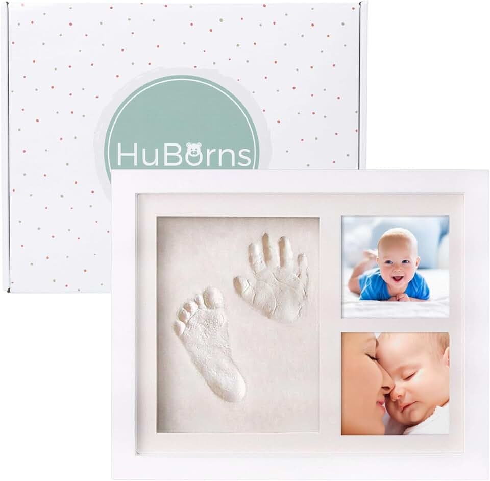 HuBorns – Kit impronte neonato con argilla, cornice per calco mani e piedi, idea regalo nascita o battesimo, ricordo originale per bimbo e bimba (Bianco)
