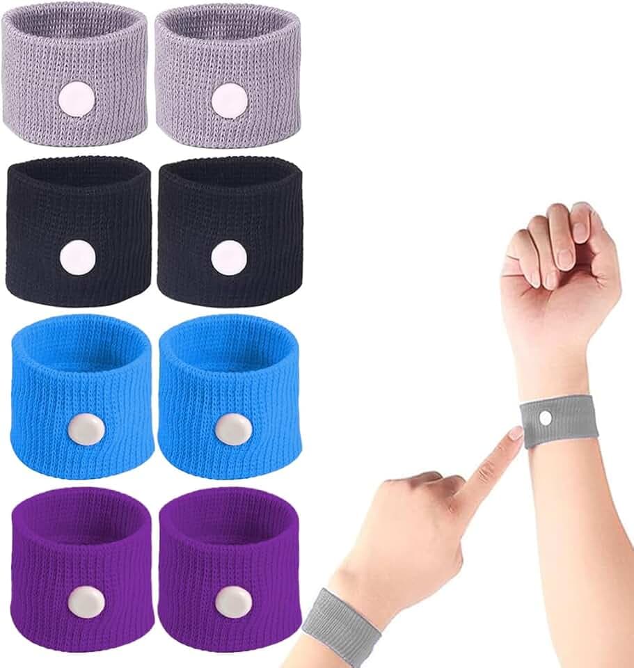 DULFAX 4 Paia Braccialetti Antinausea, Anti Nausea Digitopressione, Braccialetti Mal di Mare Bambini, Digitopressione Bracciale Anti-Nausea, Braccialetto per Cinetosi-C