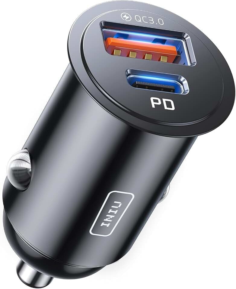 INIU Caricatore Auto USB C, 60W Combinati [Type C 30W + USB A 30W], Nero ClimatePartner certified