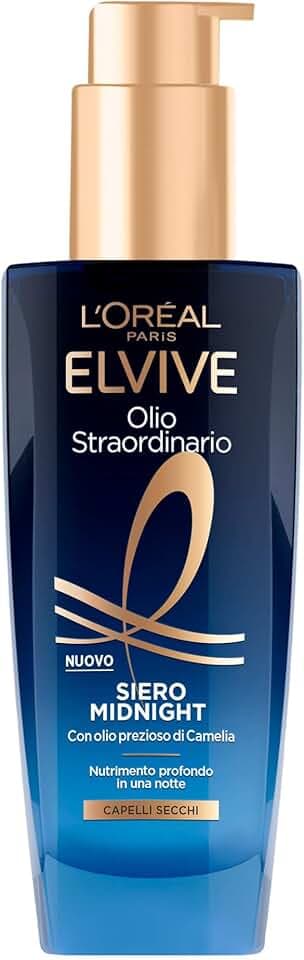 L'Oréal Paris Elvive Olio Straordinario Siero Midnight, Per Capelli Secchi, Nutrimento Intenso In Una Notte, con Olio Prezioso di Camelia, Elvive Midnight Serum, 100ml