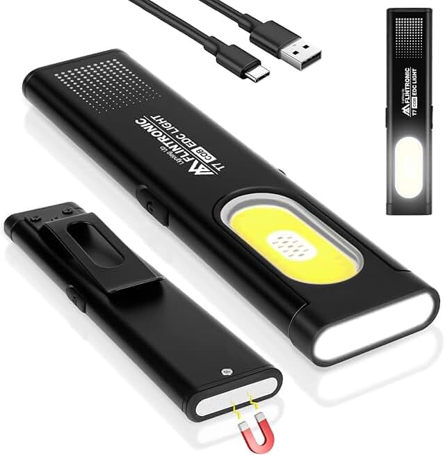 flintronic Mini Torcia Piatta, Lampada da Lavoro COB Ricaricabile Ttramite USB C, 4 modalità di illuminazione, Lampada portatile per Auto/Campeggio/Home e di Emergenza Uso