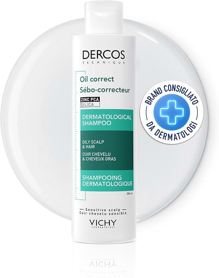 Vichy Dercos, Shampoo Sebo Regolatore Trattante, Per Capelli Grassi, Azione Purificante, Capelli Più Voluminosi, Senza Appesantire, Con Complesso Sebo-Normalizzante, 200 ml