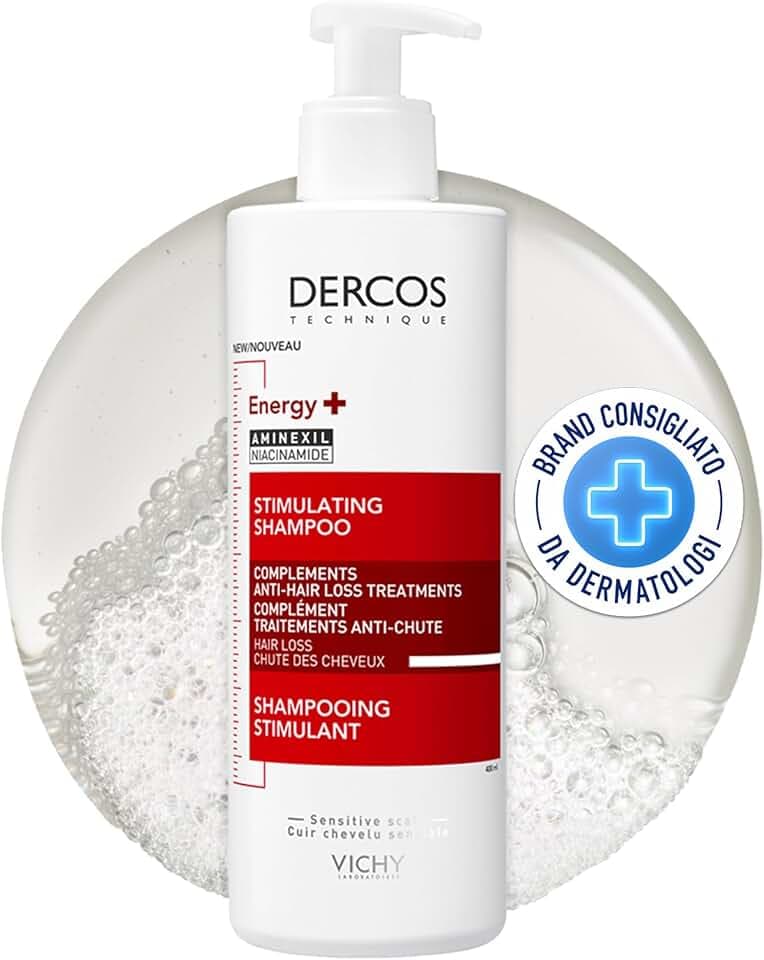 Vichy Dercos, Shampoo Energizzante, Per Tutti i Tipi di Capelli, Azione Anti-Caduta, Capelli Sani e Forti, Arricchito con Aminexil e Niacinamide