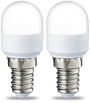 Amazon Basics Confezione da 2 lampadine LED E14 T25 per frigorifero, 1.7 W (sostituisce quella da 15 W), luce bianca calda, non dimmerabili