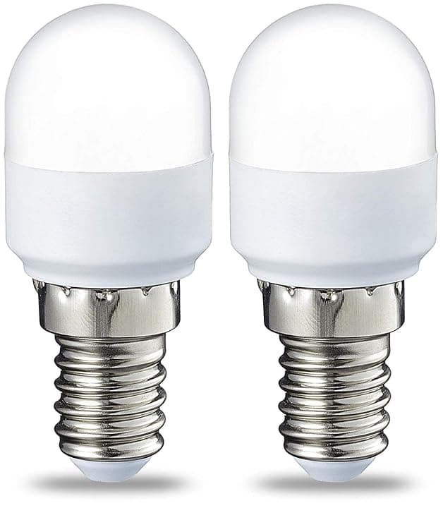 Amazon Basics Confezione da 2 lampadine LED E14 T25 per frigorifero, 1.7 W (sostituisce quella da 15 W), luce bianca calda, non dimmerabili