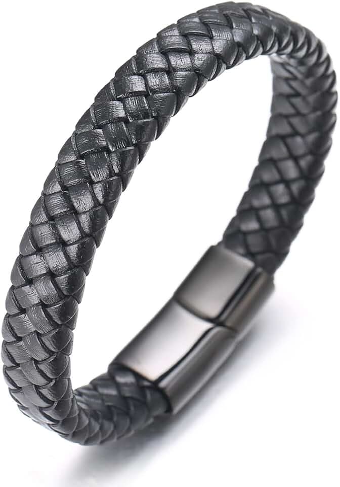 HALUKAKAH Accessori per Bambini ● Solo Junior ● Braccialetto in Pelle per Ragazzi Marrone/Nero Classico, Progettato per Età 6-15, Con Esclusiva Chiusura Magnetica in Titanio Dorato/Argento/Nero, Misura 7”+0.7"(18+1.5cm), Inclusa Confezione Regalo Omaggio