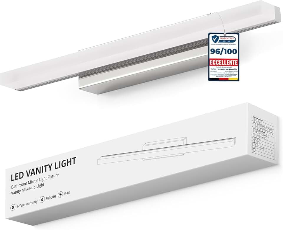 Yafido Luce per Specchio Bagno 40CM LED Applique Lampada Bianco Naturale 4000K, 9W Cromo Luci IP44 Moderno Lampade sopra Mobile Lavandino 230V Bathroom Light over Mirror