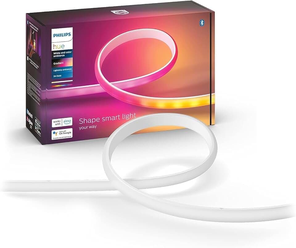 Philips Hue White and Color Ambiance Gradient Lightstrip, Strisce Luminose a LED Smart, 2 M, Strisce LED con 16 Milioni di Colori, Luci Smart con Bluetooth, 1600 Lumen